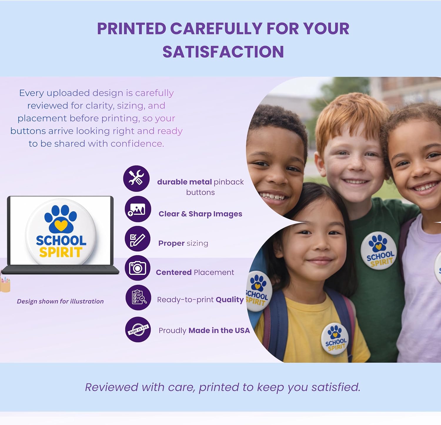 Custom Button Pins - Personalized Photo, Logo & Text Button Pins, Sizes 1, 1.5, 2.25, 3 & 3.5 Inch, Bulk 5-1000 Pcs, Pinback Buttons for Graduation, Campaigns & Events