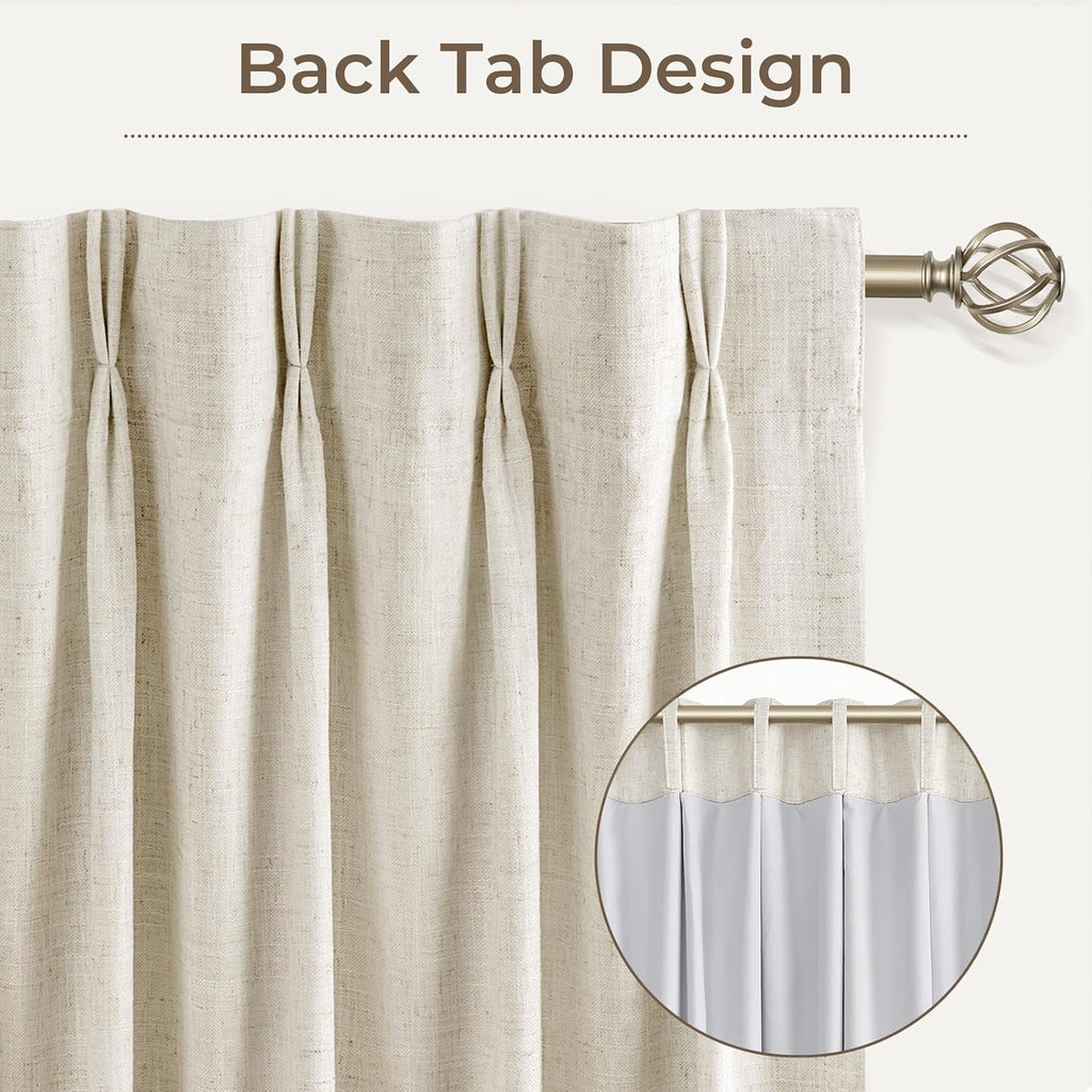 CAPALOCA Pinch Pleated Curtains Blackout, Linen Blackout Curtains 84 inches Long 2 Panels Set for Bedroom, Thermal Insulated Pinch Pleated Drapes for Living Room, 70' W x 84' L (Pack of 2), Natural