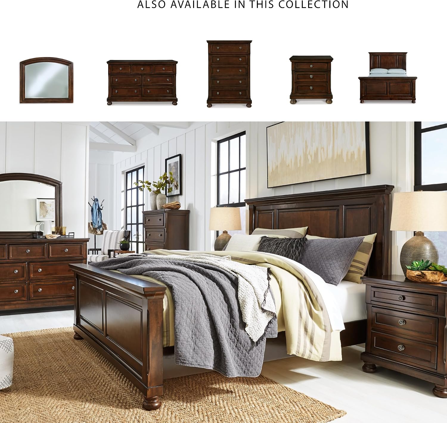 Signature Design by Ashley Porter Traditional Queen Panel Bed, Hand-Finished, Foundation or Box Spring Needed, Wood, 67.81' W x 88.25' D x 60.25' H, Dark Brown