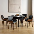 Zouron 360° Swivel Dining Chairs, Mid Century Modern Retro Faux Leather Chair with Walnut Bentwood Legs, Kitchen Dining Room Chairs with Upholstered Seat, (Set of 4, Black)