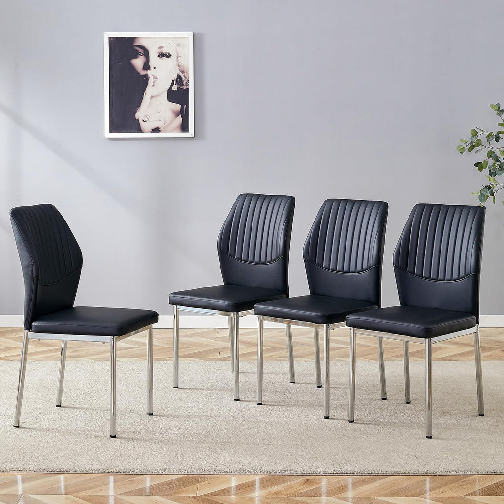 Dining Room Chairs Set of 4,Comfortable,Fashionable Soft Padded Kitchen Chairs High Backrests Metal Legs. Suitable for Living Room and Bedroom (Black+Silver Leg Set of 4)
