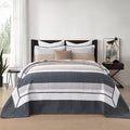 DDUOXIN Oversized King Bedspread 120' W x120 L - 100% Cotton Quilt with 2 Pillow Shams, Simple Striped Design Lightweight Durable Bedding, Perfect for Modern Bedrooms, Brown/Blue/Gray/White