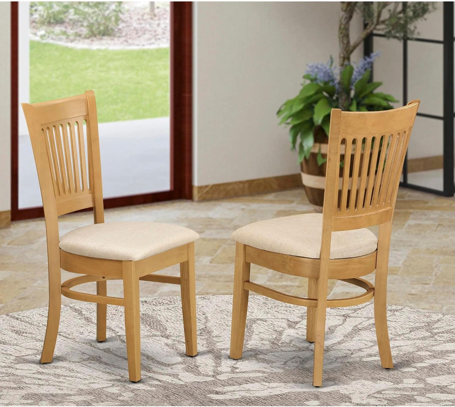 East West Furniture VAC-OAK-C Vancouver Dining Chairs - Linen Fabric Upholstered Wood Chairs, Set of 2, Oak