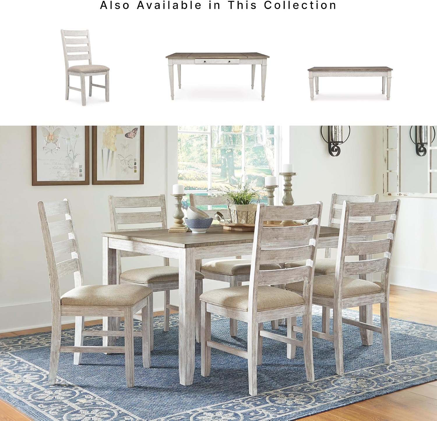 Signature Design by Ashley Skempton Modern Farmhouse Dining Room Chair, 2 Count, Ladderback Design, Wood, 17.75' W x 21.5' D x 38.63' H, White and Light Brown