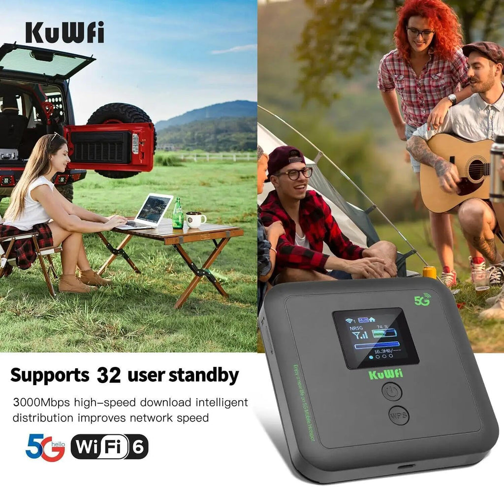 KuWFi Ultra-Fast eSIM Router Portable 5G WiFi 6 Mobile Hotspot|Unlocked WiFi Pocket with 6000mAh|3000Mbps SIM Router 5G for RV & Travel|Hotspot Supports eSIM/SIM Slot&32 Devices|Compatible with AT&T