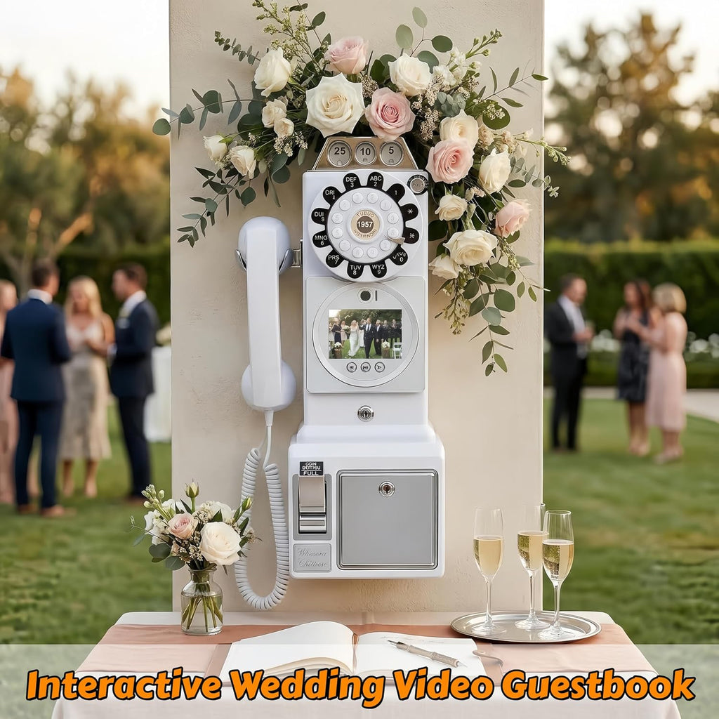 RetroVox Video & Audio Guest Book Wedding Phone Guestbook Creative Easy to Use & Fun Engagements Anniversaries Baby Showers Graduation (B White)