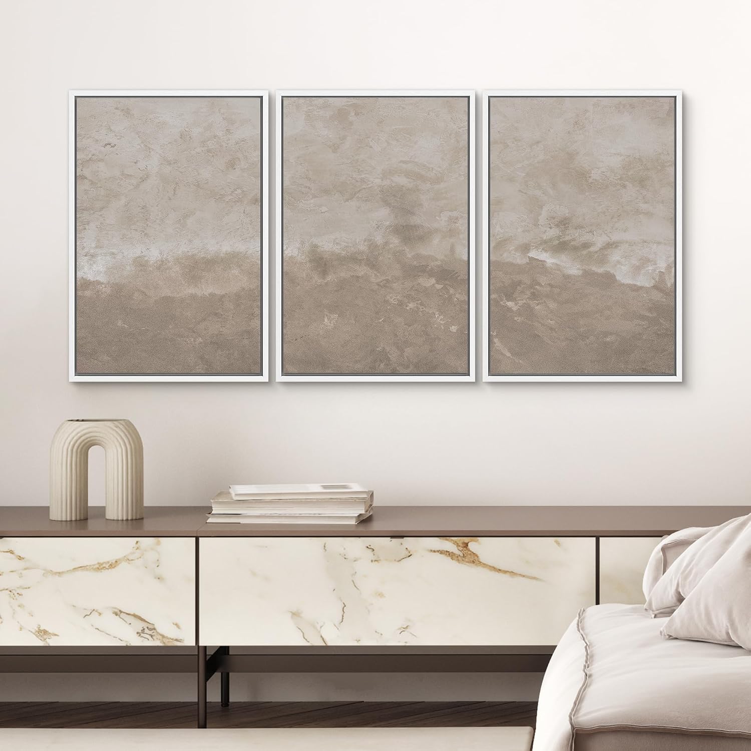 SIGNWIN Framed Canvas Print Wall Art Set Neutral Sand Minimalist Beige Abstract Illustrations Modern Scenic Colorful Ultra for Living Room, Bedroom, Office - 24'x36'x3 White