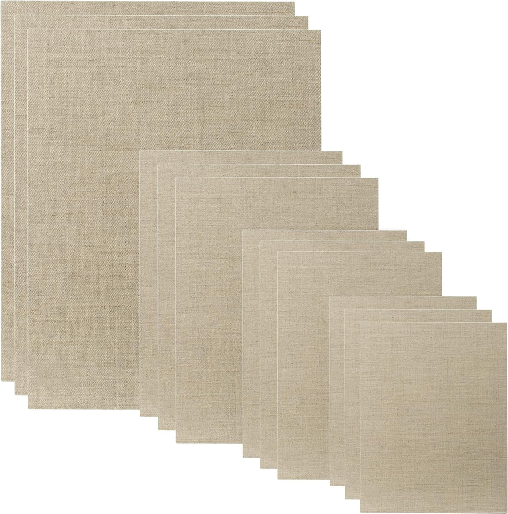 Senso Clear Primed Linen Panels - Medium Sampler Set of 12 Canvas Panels - 3 Each of Sizes 9x12, 11x14, 12x16, and 16x20 for Painting Oils, Acrylics, Pastels and More