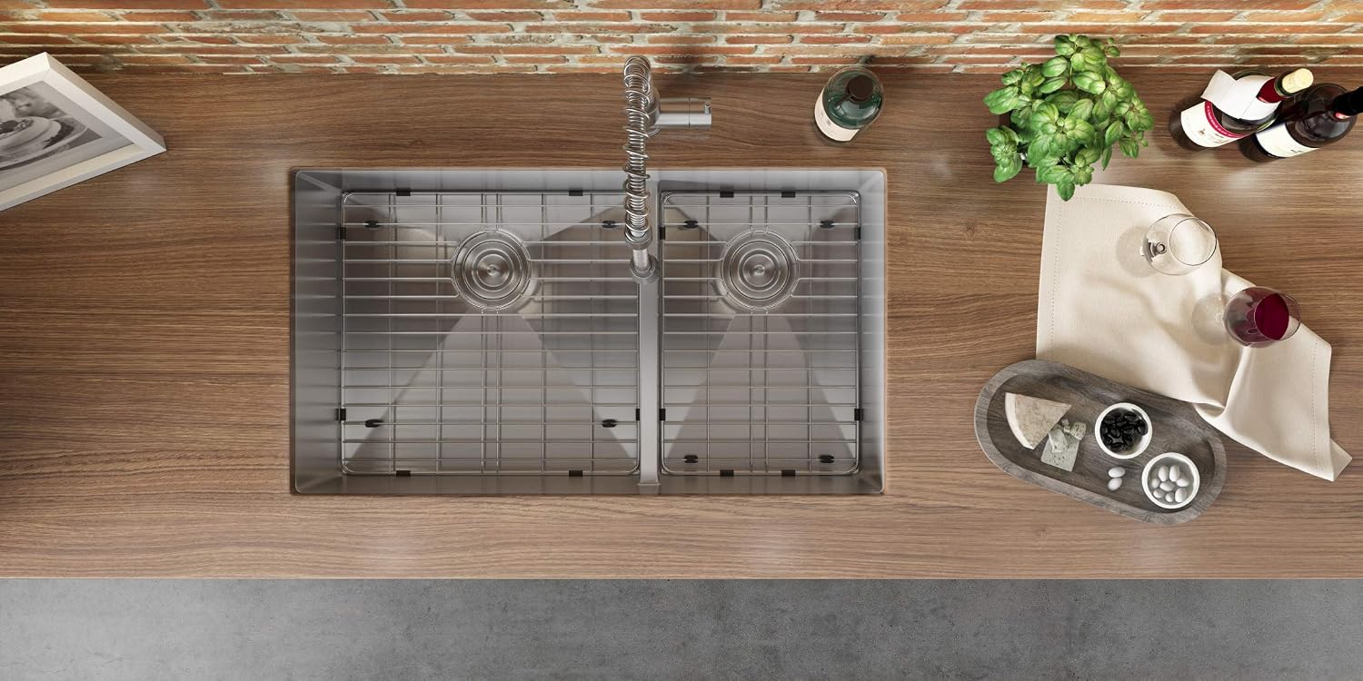 Ruvati 36-inch Low-Divide Undermount kitchen Sink - 60/40 Double Bowl kitchen Sink - 16 Gauge Stainless Steel Kitchen Sink with Brushed Finish, Easy-to-Clean, Undermount Sink - RVH7417