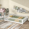 Bellemave Full Size Floor Bed Frame with Fence and Door for Kids, Montessori Floor Bed with Slats and Safety Guardrails,Solid Wood Full Bed Frame for Girls Boys,White