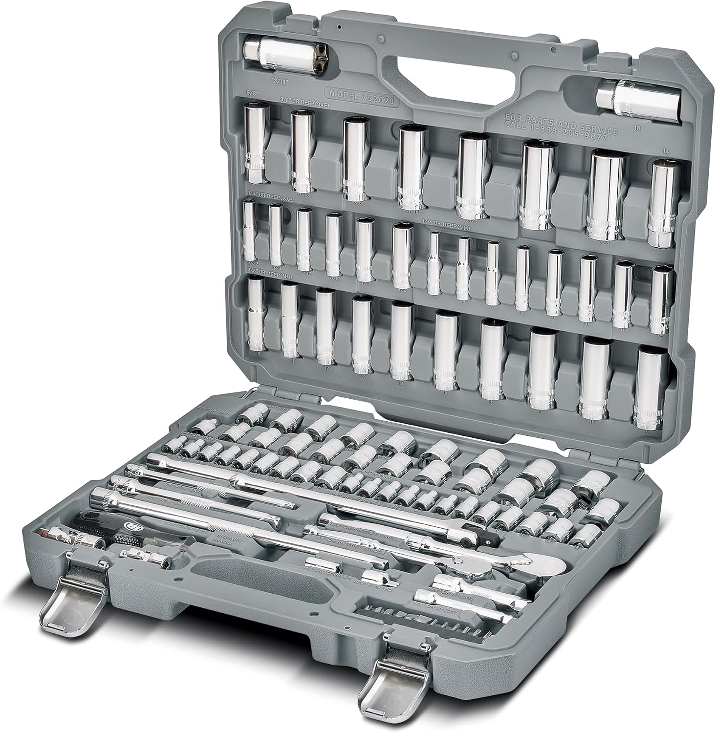 Ingersoll Rand 101 Piece SAE/Metric Master Mechanics Tool Set, Includes 1/4' & 3/8' Drive, 76 Sockets, 72-Tooth Seal-Head Ratchets, Tools & Accessories – 752020