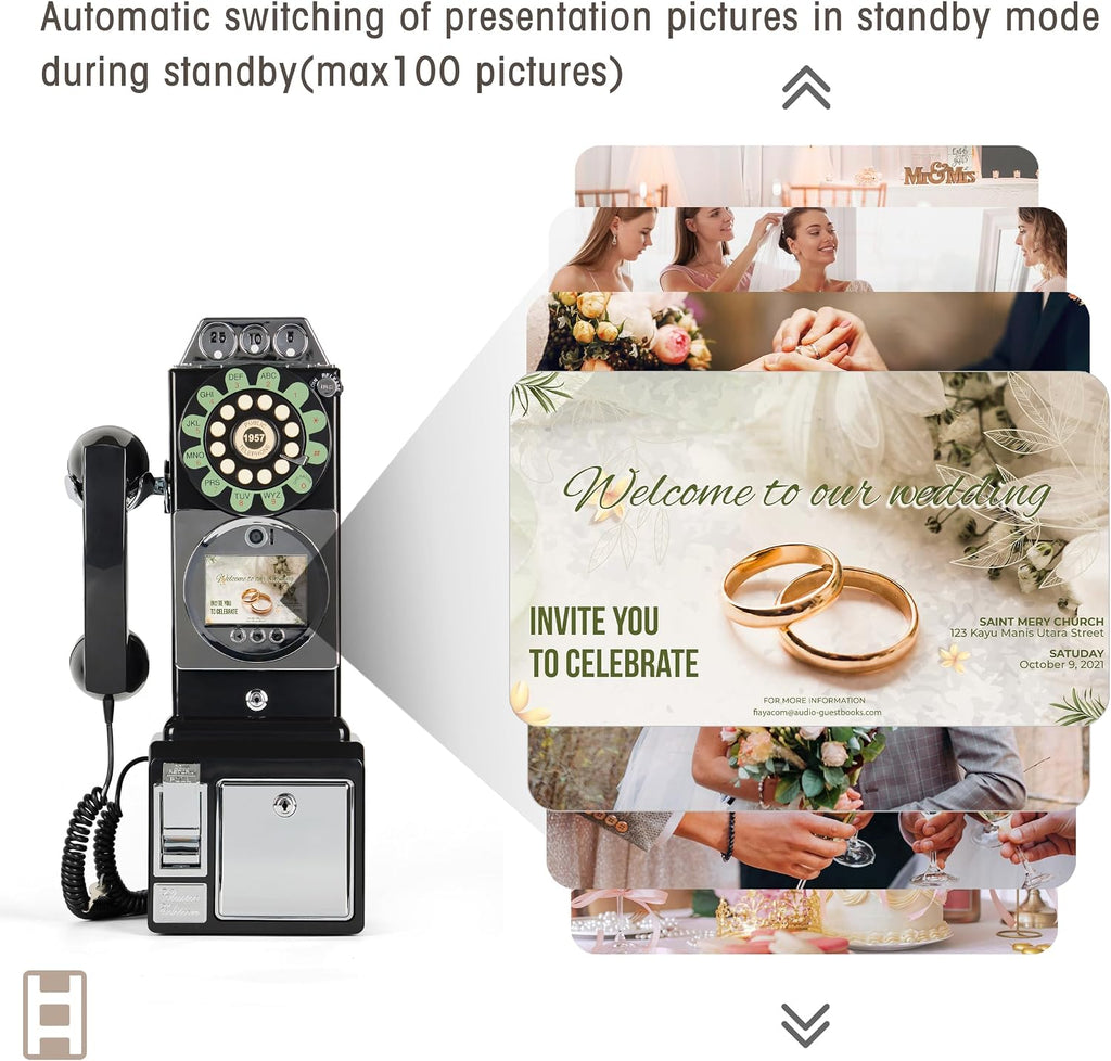 Video Audio Guest Book, Wedding Phone Customized Video Messages, Record Preserve Your Special Occasions, Ideal for a Variety of Memorable Party Occasions(Art Deco, Wall-Mounted Black)