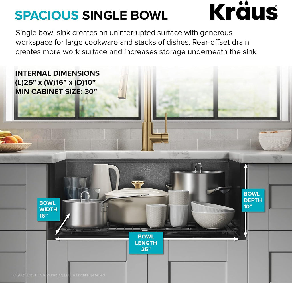 KRAUS Kore Workstation 27-inch Farmhouse Apron Front 16 Gauge Black Stainless Steel Single Bowl Kitchen Sink in PVD Gunmetal Finish with Accessories, KWF210-27-PGM