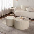 Nesting Coffee Table Set of 2, Round Wood Coffee Table and End Table Sets, Modern Double Circle Modular Accent Center Tea Table for Living Room Bedroom, （Beige + Cream, 27.56' & 19.69'