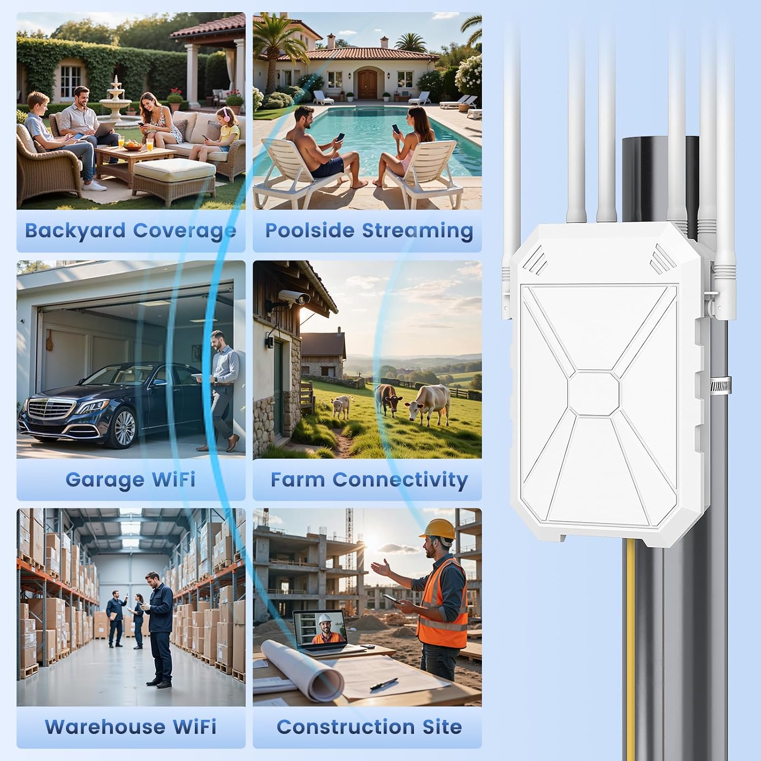 AX3000 Outdoor WiFi 6 Extender - Long Range Outdoor WiFi Extender Signal Booster, IP67 Weatherproof & PoE Support for Large Yard, Farm, RV, Works with Starlink & Up to 256+ Devices