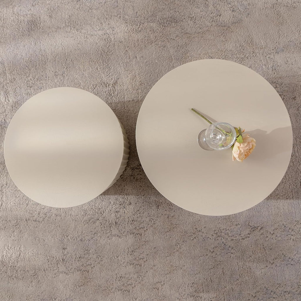 Nesting Coffee Table Set of 2, Round Wood Coffee Table and End Table Sets, Modern Double Circle Modular Accent Center Tea Table for Living Room Bedroom, （Beige + Cream, 27.56' & 19.69'