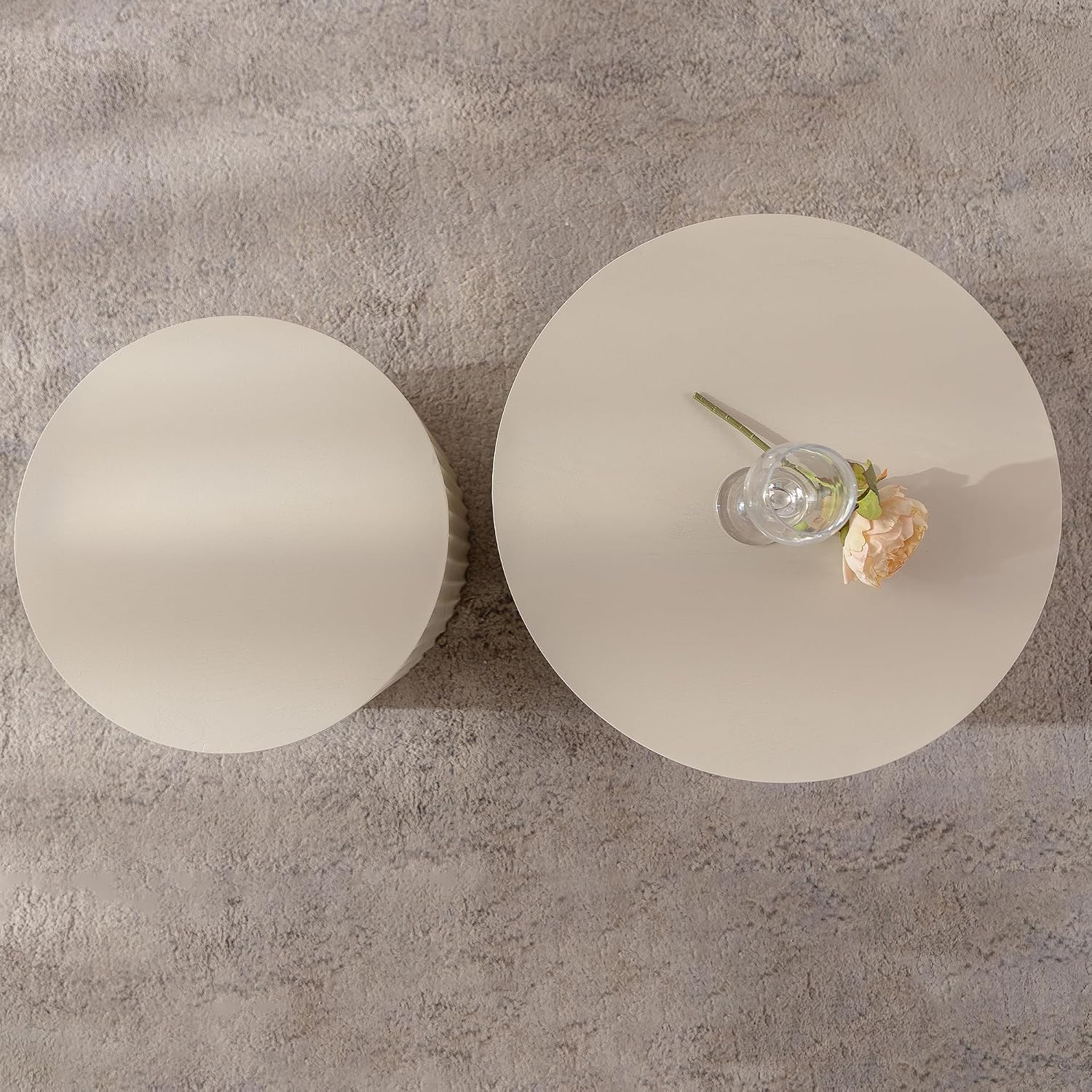 Nesting Coffee Table Set of 2, Round Wood Coffee Table and End Table Sets, Modern Double Circle Modular Accent Center Tea Table for Living Room Bedroom, （Beige + Cream, 27.56' & 19.69'