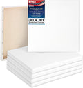 U.S. Art Supply 30 x 30 inch Stretched Canvas 12-Ounce Triple Primed, 6-Pack - Professional Artist Quality White Blank 3/4' Profile, 100% Cotton, Heavy-Weight Gesso - Acrylic Pouring, Oil Painting