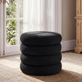 19.5 Inch Round Storage Ottoman, Modern Sherpa Ottoman Coffee Table with Removable Top, Black Vanity Stool with Storage for Bedroom, Living Room, Dorm, Set of 1