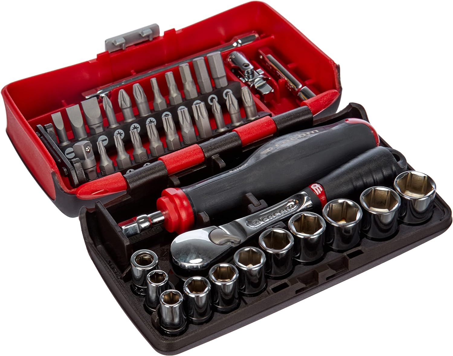 FACOM - 1/4 Inch Square Socket Set (38 Tools & Parts) - RL.NANO1PB - Ratchet Wrenches, Screwdrivers and Bits - Complete Clamping and Screwing Set - Hand Tools