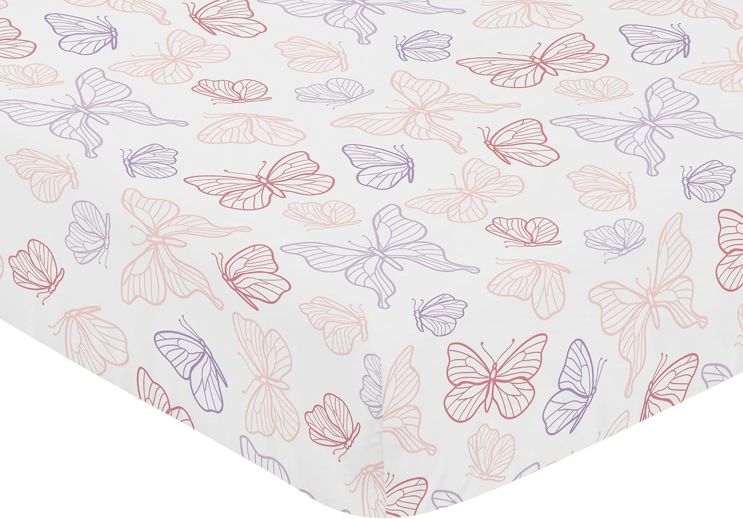 Sweet Jojo Designs Shabby Chic Butterfly Girl Baby Crib Bedding Set Infant Nursery Room Blanket Fitted Sheet Skirt Diaper Stacker 4p Blush Pink Lavender Purple White Pastel Lilac Watercolor Pattern