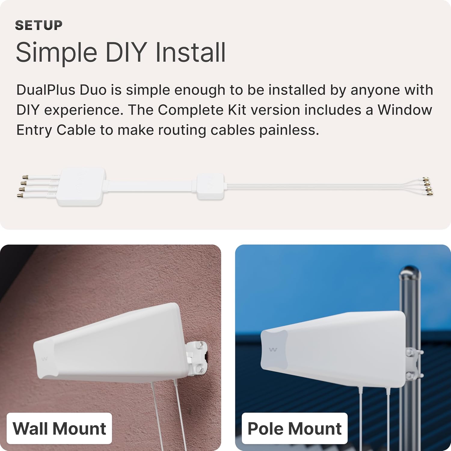 Waveform DualPlus Duo: 4x4 MIMO Directional Log Periodic Antenna | External Antenna for 4G/5G Routers & Gateways | for T-Mobile Home Internet, Verizon, AT&T | 20' SMA Cables, Window Entry, Pole Mount