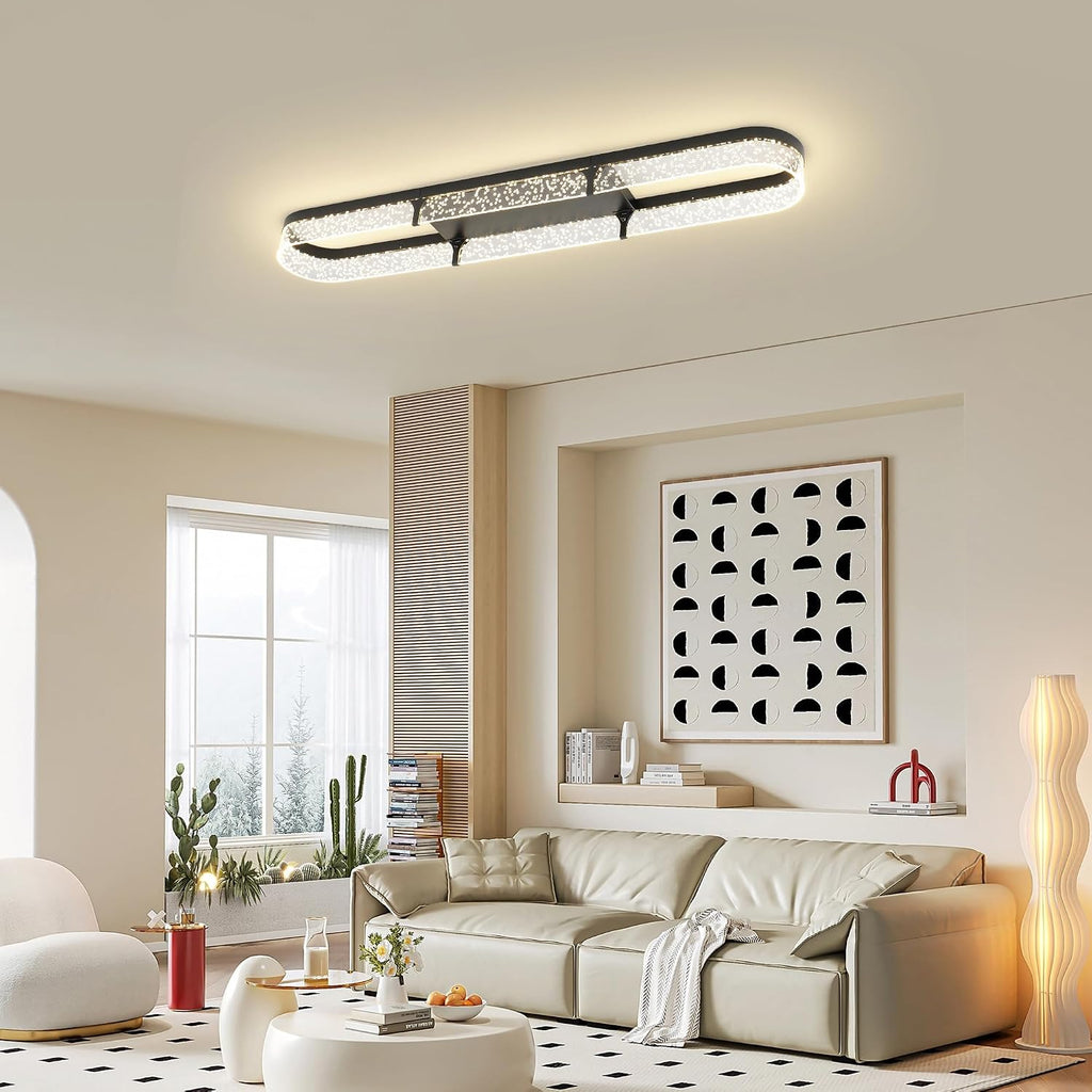 Jaycomey 43 inch Modern Black LED Ceiling Light Fixture, 54W Dimmable Flush Mount Ceiling Light with Remote, Adjustable 3000K-6500K Dining Room Light Fixtures for Hallway Living Room
