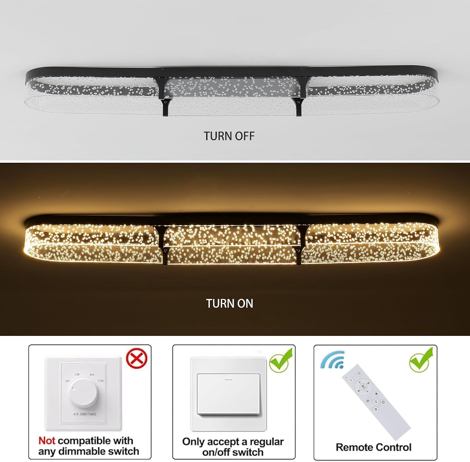 Jaycomey 43 inch Modern Black LED Ceiling Light Fixture, 54W Dimmable Flush Mount Ceiling Light with Remote, Adjustable 3000K-6500K Dining Room Light Fixtures for Hallway Living Room
