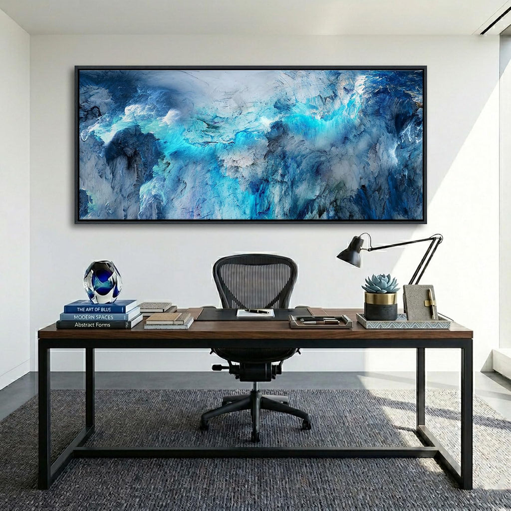 Mofutinpo Framed Abstract Canvas Wall Art | Modern Blue Contemporary Painting for Living Room, Bedroom, and Office | Large Abstract Artwork 31x70 Inches | artwork for walls