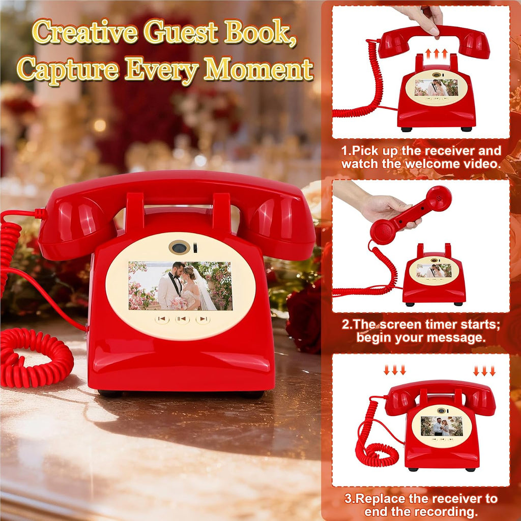 Video Audio Guest Book Wedding Phone, 1080P Video Guestbook Phone for Wedding, Bridal Shower, Birthday Party, Baby Shower, Anniversary Engagement (Bordeaux Red)