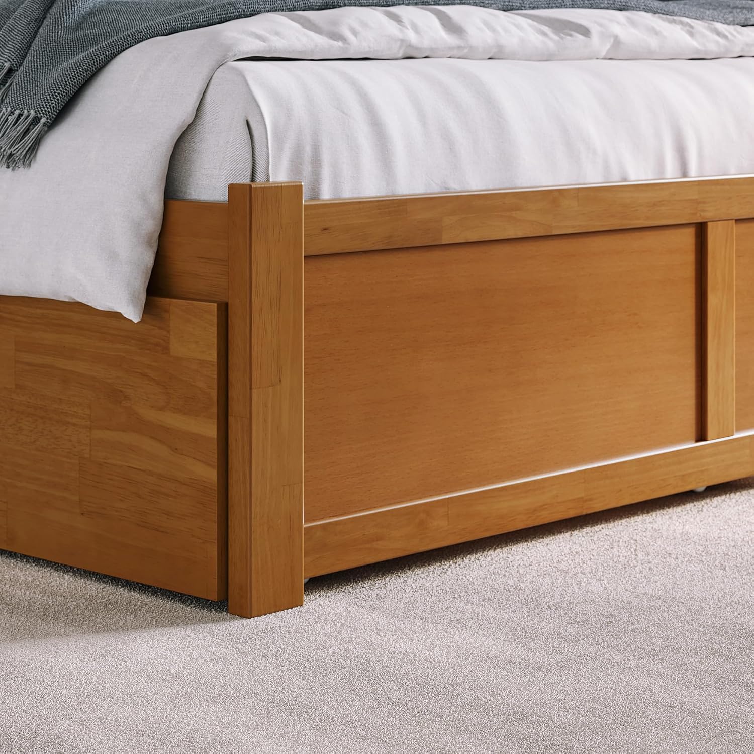 AFI Concord King Solid Wood Platform Bed with Footboard & Twin XL Trundle in Light Toffee