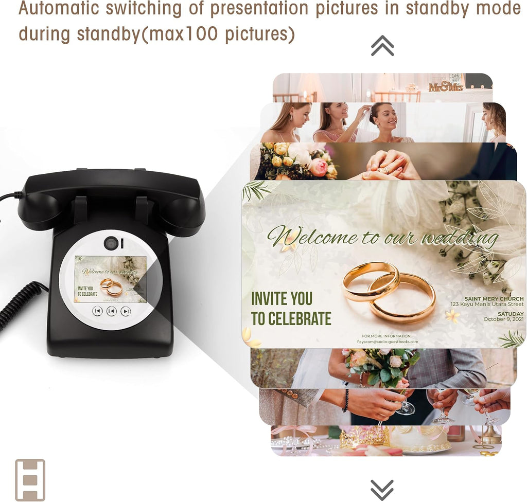 Video Audio Guest Book Wedding Phone,1080P HD Video Phone Guestbook, Preserve Your Special Occasions, Ideal for Wedding Bridal Shower, Birthday, Graduations, Baby Shower(Black)