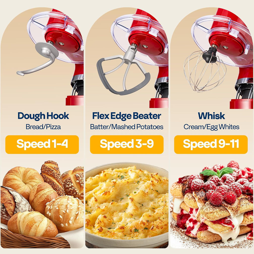 VIVOHOME Stand Mixer with Fermentation, One-Touch Presets Electric Dough Mixer with 6 Qt Bowl, Kitchen Standing Mixer for Baking, Cake with Flex Edge Beater, Bread Hook, Whisk, Red