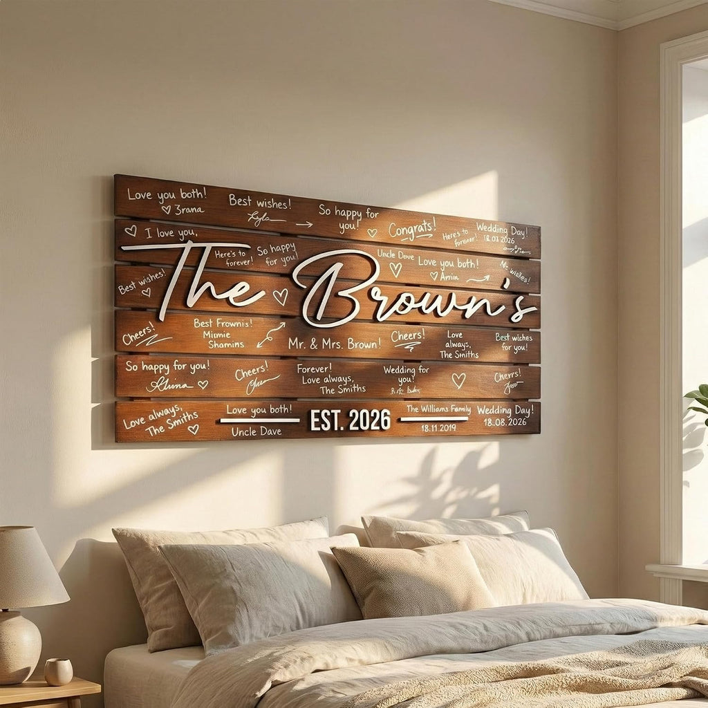 Personalized Big Size Wedding Guest Book Alternative Wooden Sign, Personalized Large Family Name Reception Decor, Rustic 3D Raised Lettering, Custom Solid Wood Signature Board (37.5x21')