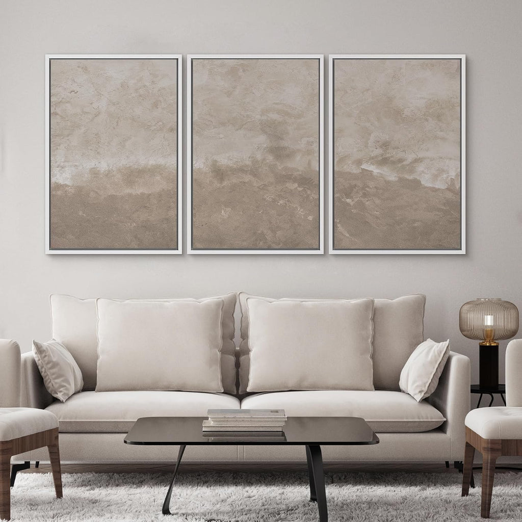 SIGNWIN Framed Canvas Print Wall Art Set Neutral Sand Minimalist Beige Abstract Illustrations Modern Scenic Colorful Ultra for Living Room, Bedroom, Office - 16'x24'x3 White