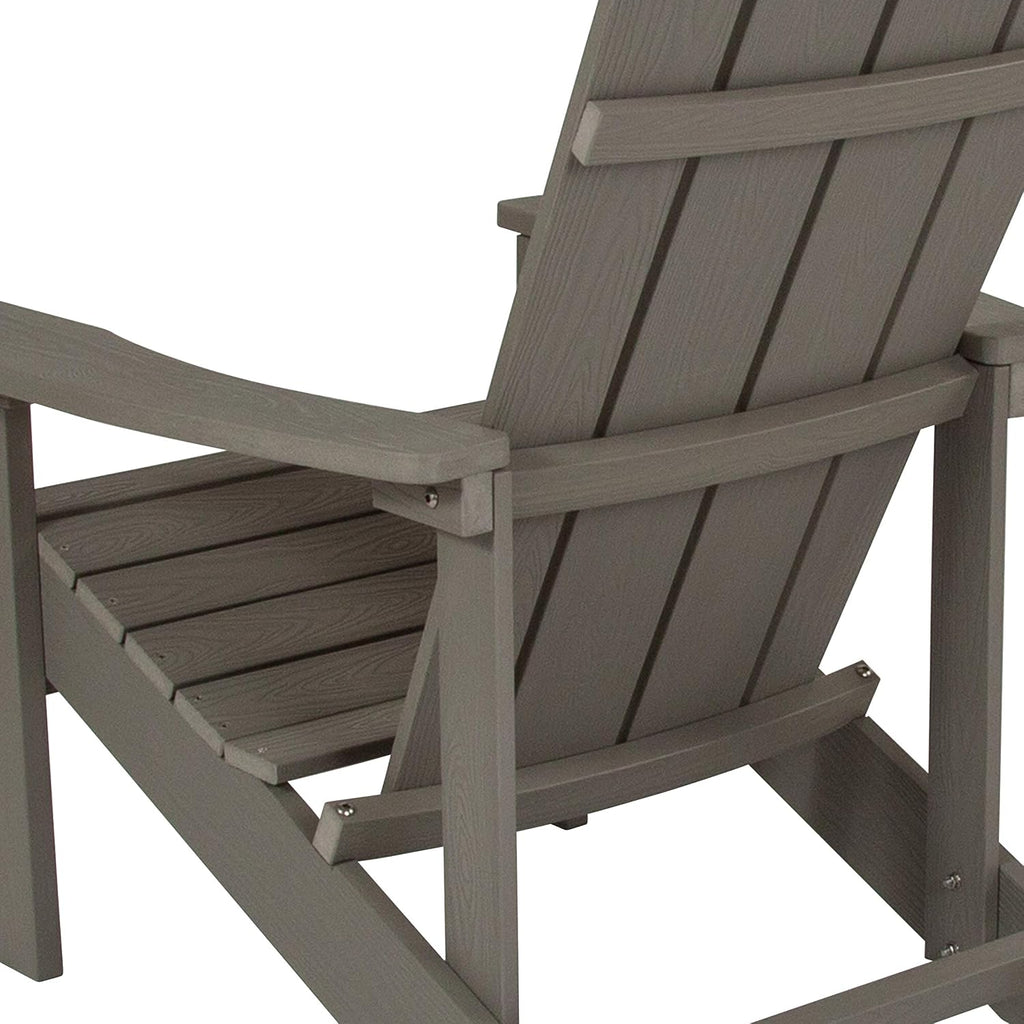 Flash Furniture Charlestown Indoor/Outdoor Faux Wood Adirondack Chair, Weather-Resistant Polyresin Patio Adirondack Chair with 350-lb. Static Weight Capacity, Gray