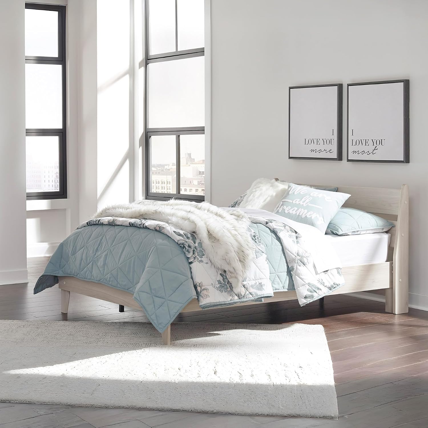 Signature Design by Ashley Socalle Casual Twin Panel Platform Bed in a Box, Foundation or Box Spring Not Needed, Beige