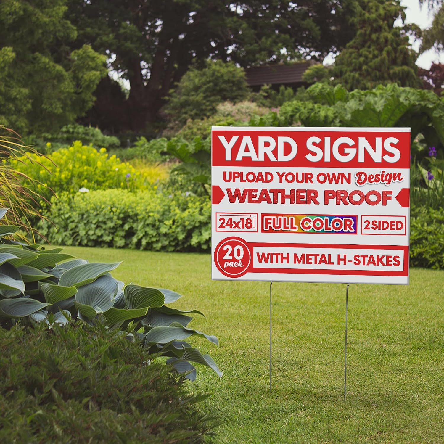 20 pack 24x18' Double Sided Custom Yard Sign with Metal Stake Front and Back Custom Printed Personalized Lawn Sign for Business, Real Estate, or Yard Sale, Full Color Corrugated Plastic Signage for Outdoors, Home, Office, Business (20-Pack)