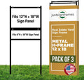 Real Estate Yard Sign Metal H Frame (3-pack) with Rider - Steel Sign Holder, 12' x 18' Yard Sign Stand, Open House Sign (1 Main, 1 Rider, Black)