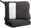 KASHWÉRE Stripe Travel Blanket in Zipper Pouch, Use as Mini Throw or Pillow (Slate/White)
