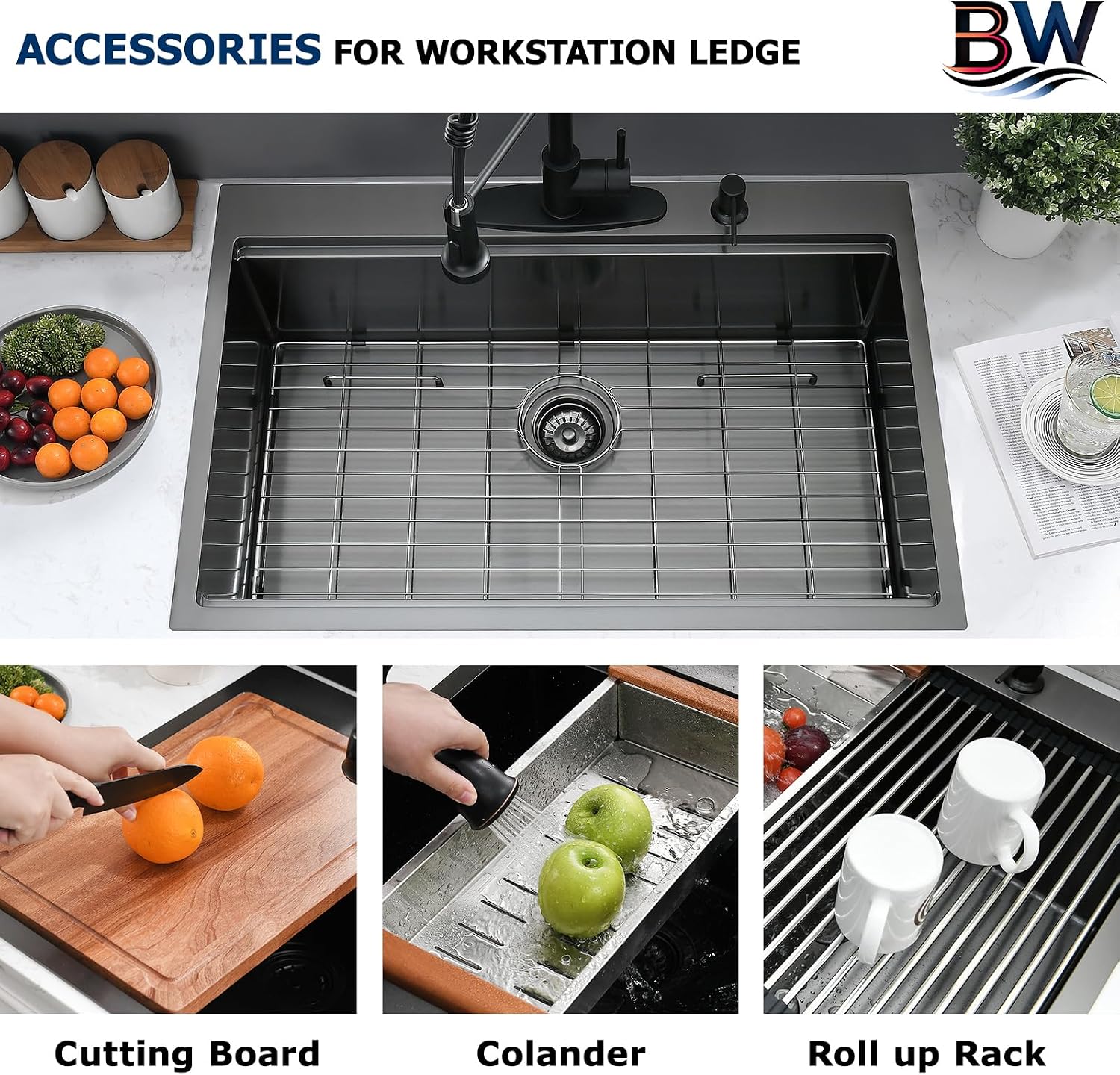 33 x 22 Drop In Kitchen Sink Black Workstation - 16 Gauge Stainless Steel Sinks Handmade 10 Inch Deep Single Bowl Kitchen Sink Top Mount Easy to Clean