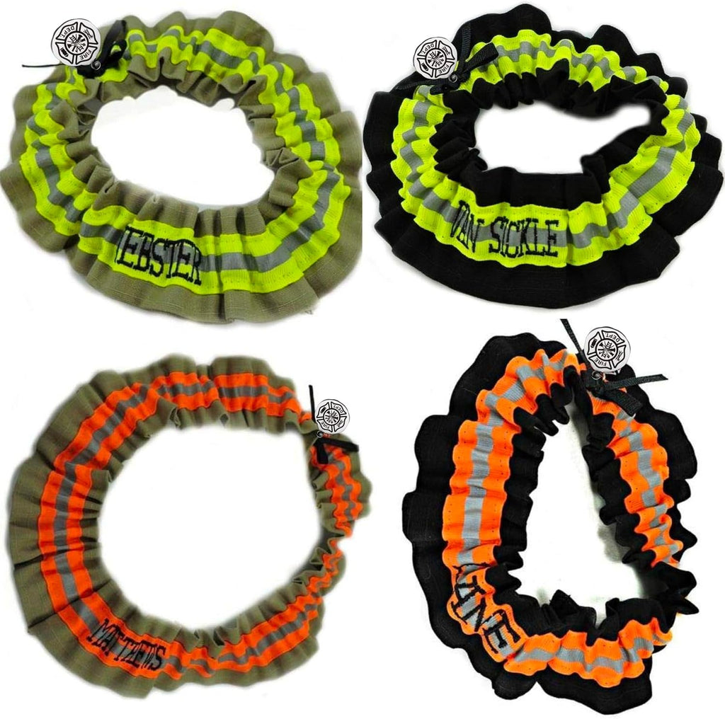 Firefighter Wedding Set, Two Garters, Guestbook, Ring Bearer Pillow, Tan Bunker Gear Look