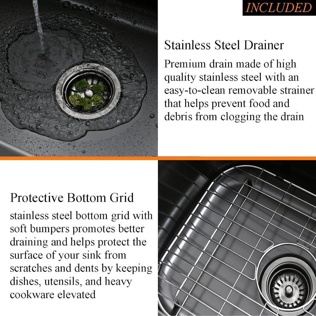 31 Inch Black Undermount Sink Stainless Steel-Bokaiya 31x18 Kitchen Sink Undermount Black Stainless Steel Sink 16 Gauge Single Bowl Kitchen Sink with Dish Grid