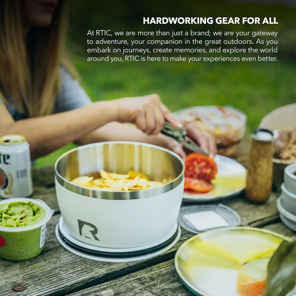 RTIC Anywhere Stainless Steel Camping Bowl Set of Two with Lids, Vacuum Insulated, Stackable, Durable, Outdoor Dinnerware, White