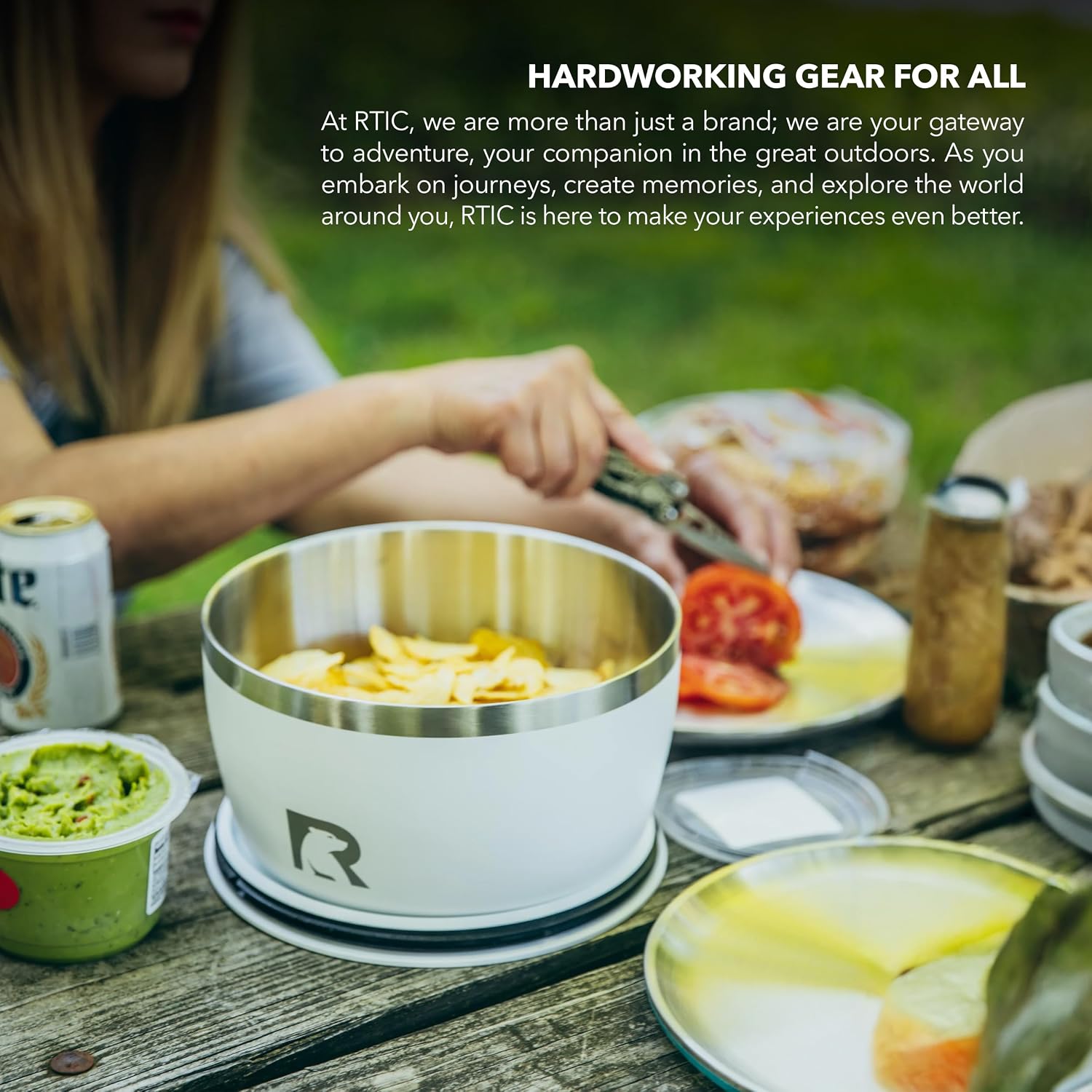 RTIC Anywhere Stainless Steel Camping Bowl Set of Two with Lids, Vacuum Insulated, Stackable, Durable, Outdoor Dinnerware, White