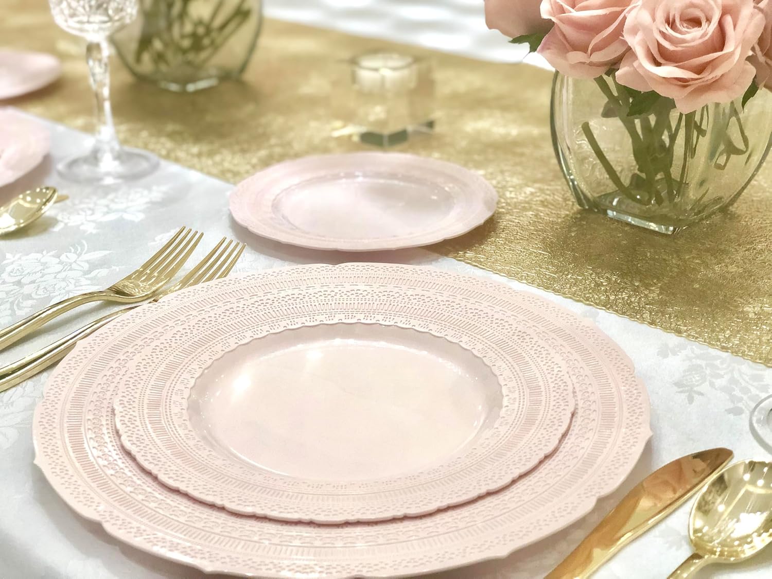 ' OCCASIONS ' 240 Bowls Pack, Extra Heavyweight Vintage Wedding Party Disposable Plastic Bowls (14 oz Soup Bowl, Chateau Blush Pink)