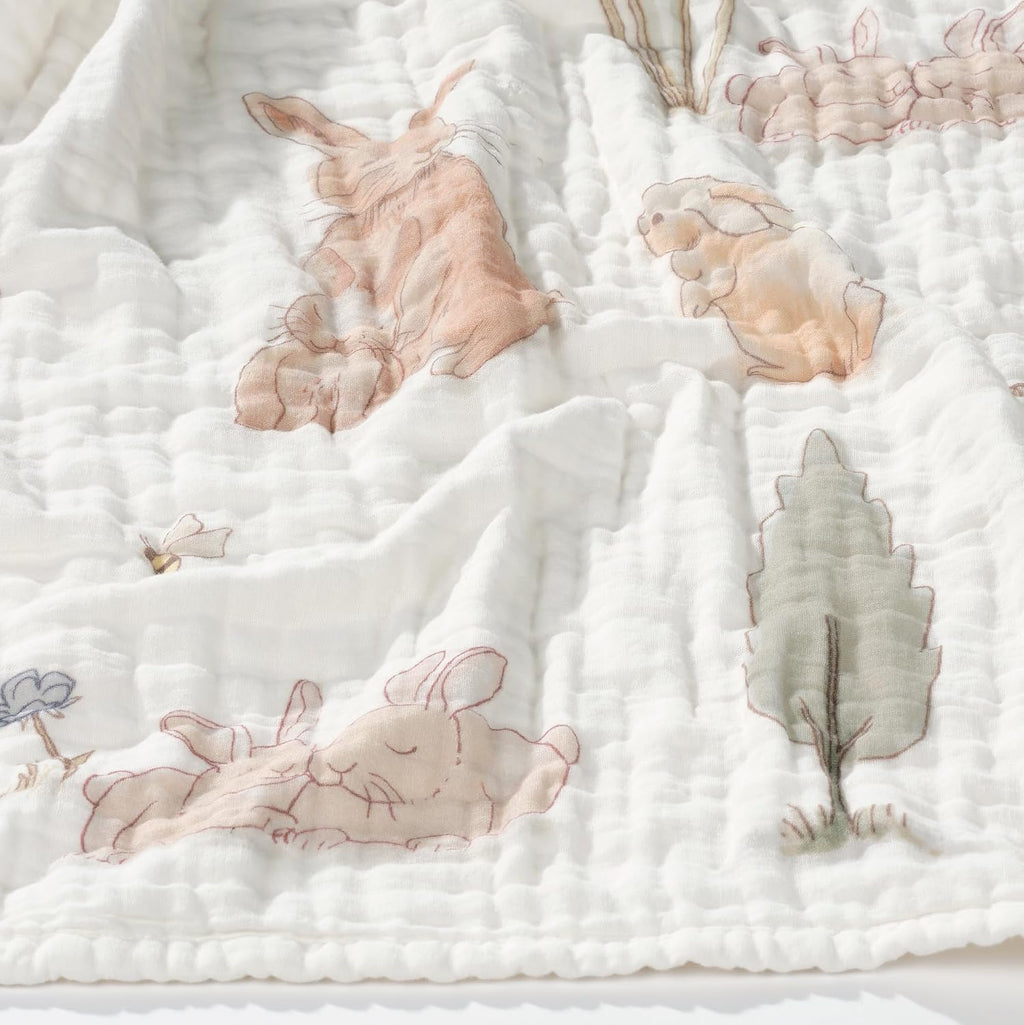 Lambs & Ivy Signature Bunny Hop Organic Cotton Muslin 3-Piece Crib Bedding Set