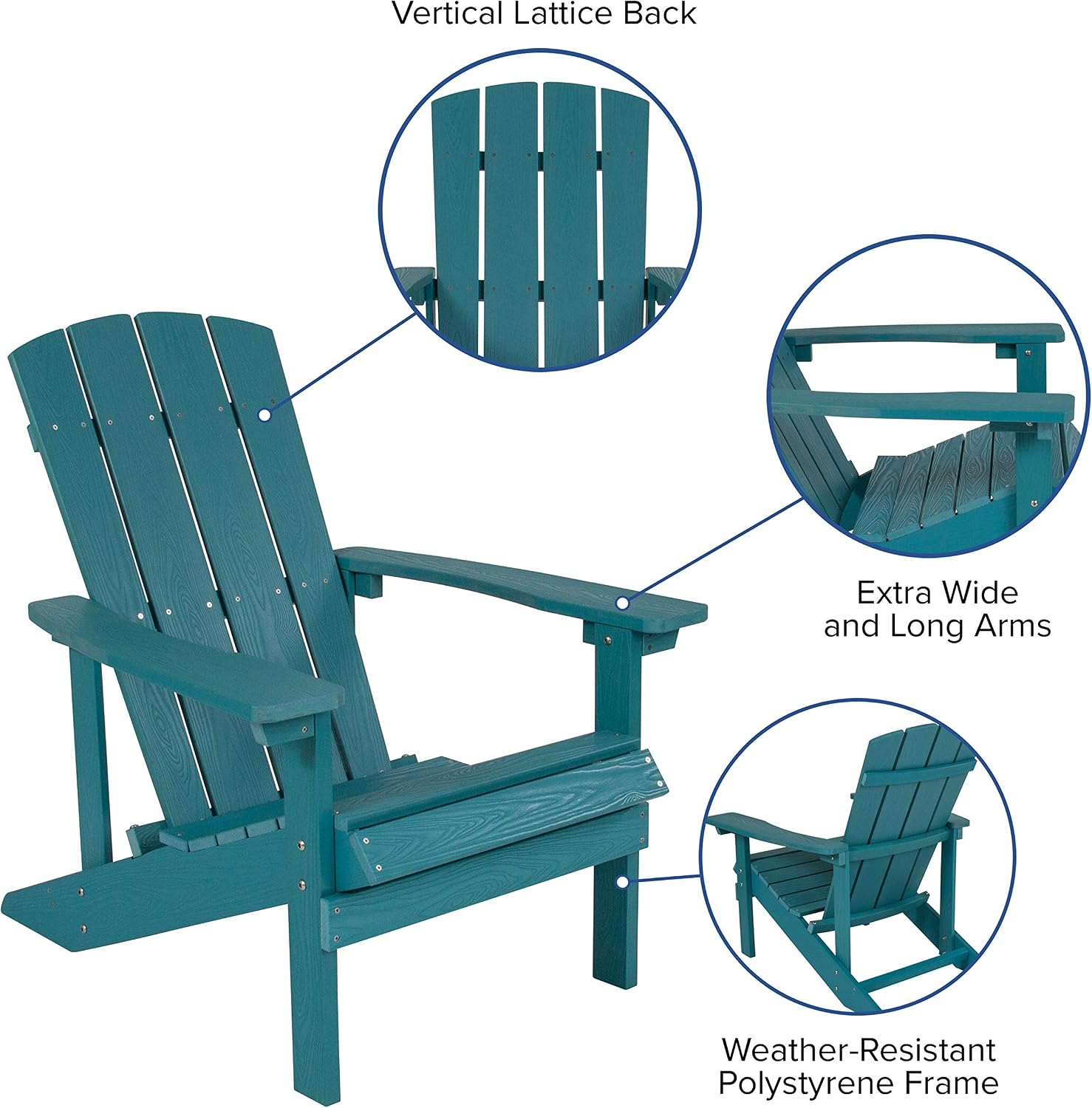 Flash Furniture Charlestown Poly Resin Adirondack Chair - Sea Foam - All Weather - Indoor/Outdoor - Set of 2