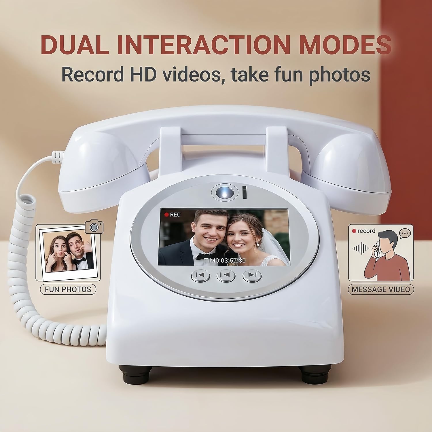 RetroVox Video & Audio Guest Book Wedding Phone Guestbook Creative Easy to Use & Fun Engagements Anniversaries Baby Showers Graduation (C White)