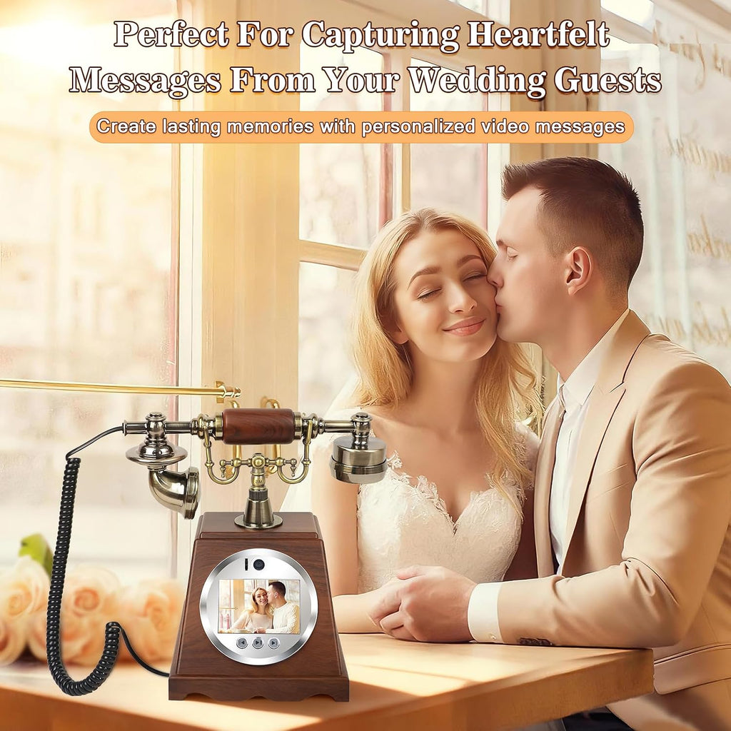 Video Audio Guest Book Wedding Phone, 3.5' 1080P Video Guestbook Phone for Wedding, Bridal Shower, Birthday Party, Baby Shower, Anniversary Engagement (Wood-Toned Brown)